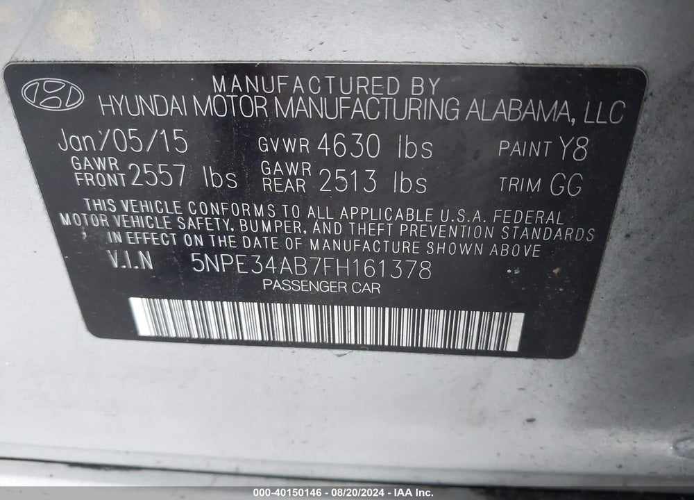 2015 HYUNDAI SONATA LIMITED 2.0T VIN: 5NPE34AB7FH161378