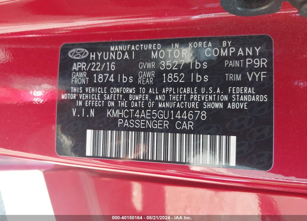 2016 HYUNDAI ACCENT SE VIN: KMHCT4AE5GU144678