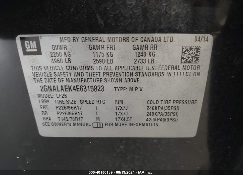 2014 CHEVROLET EQUINOX LS VIN: 2GNALAEK4E6315823