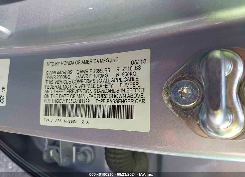 2018 HONDA ACCORD SPORT VIN: 1HGCV1F35JA181129
