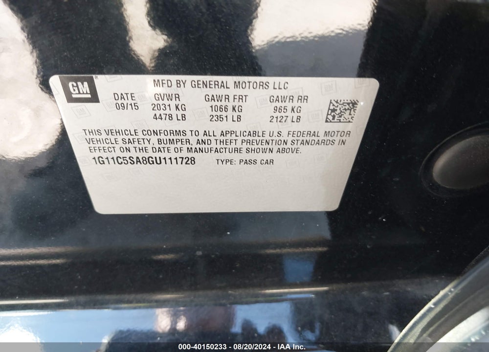 2016 CHEVROLET MALIBU LIMITED LT VIN: 1G11C5SA8GU111728