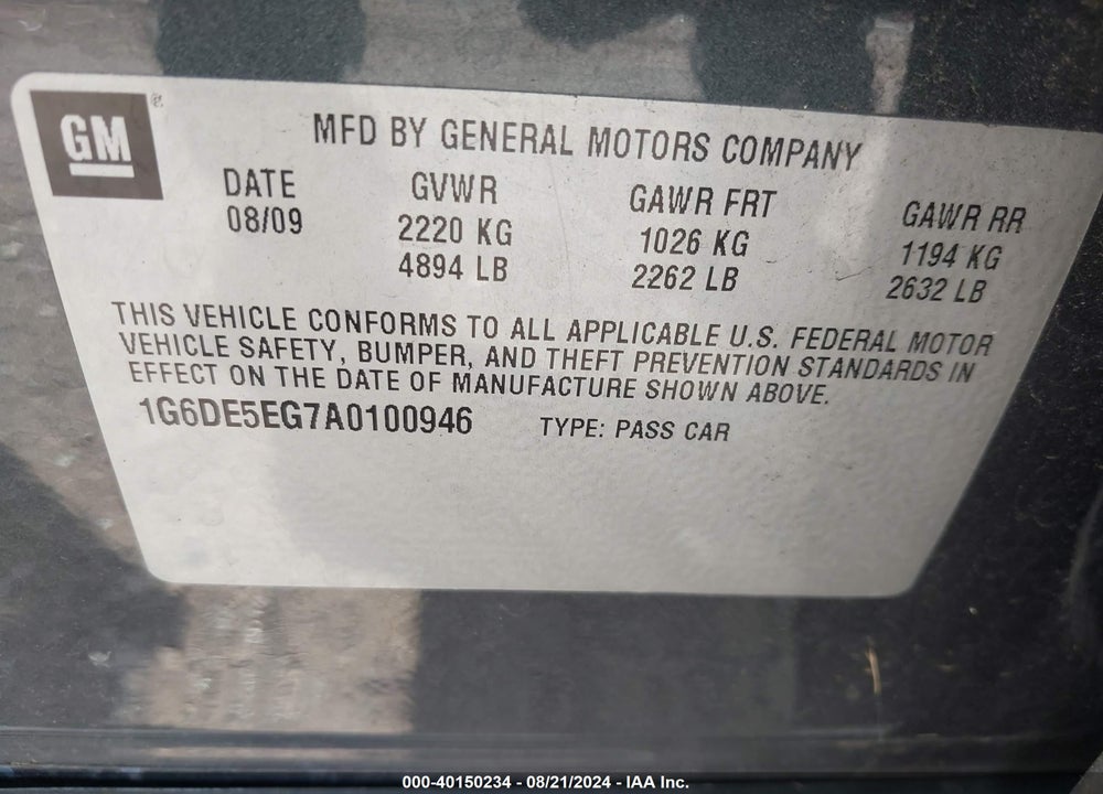 2010 CADILLAC CTS LUXURY VIN: 1G6DE5EG7A0100946