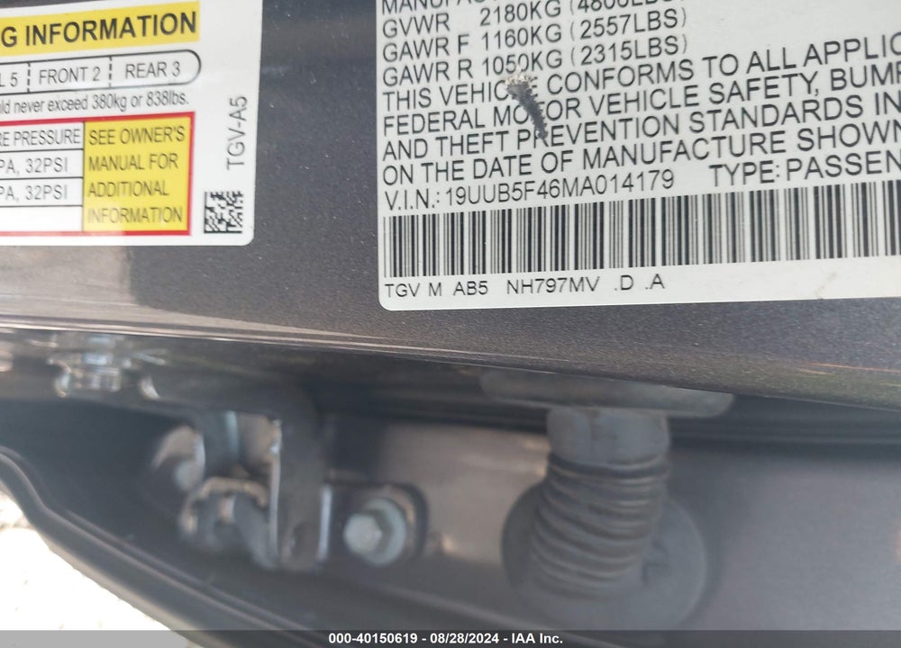 2021 ACURA TLX VIN: 19UUB5F46MA014179