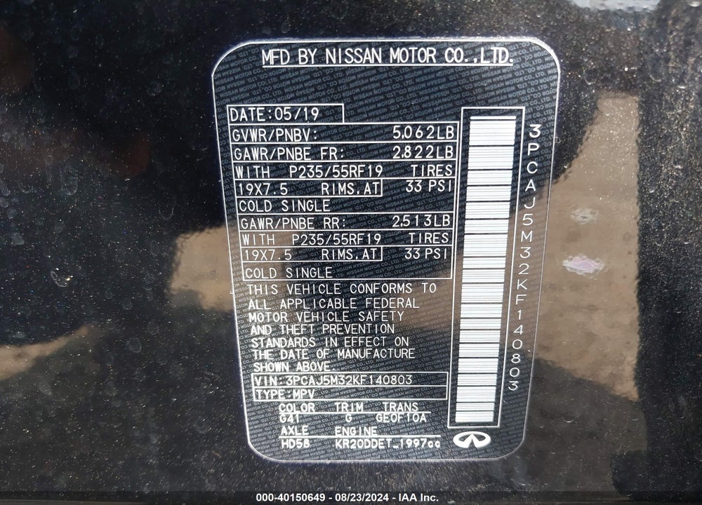 2019 INFINITI QX50 LUXE VIN: 3PCAJ5M32KF140803
