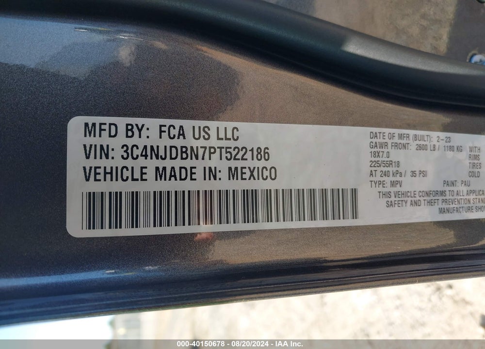 2023 JEEP COMPASS ALTITUDE 4X4 VIN: 3C4NJDBN7PT522186