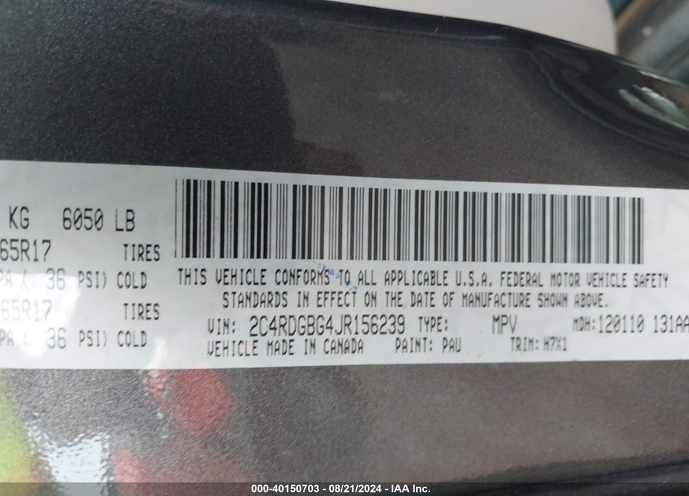 2018 DODGE GRAND CARAVAN SE VIN: 2C4RDGBG4JR156239