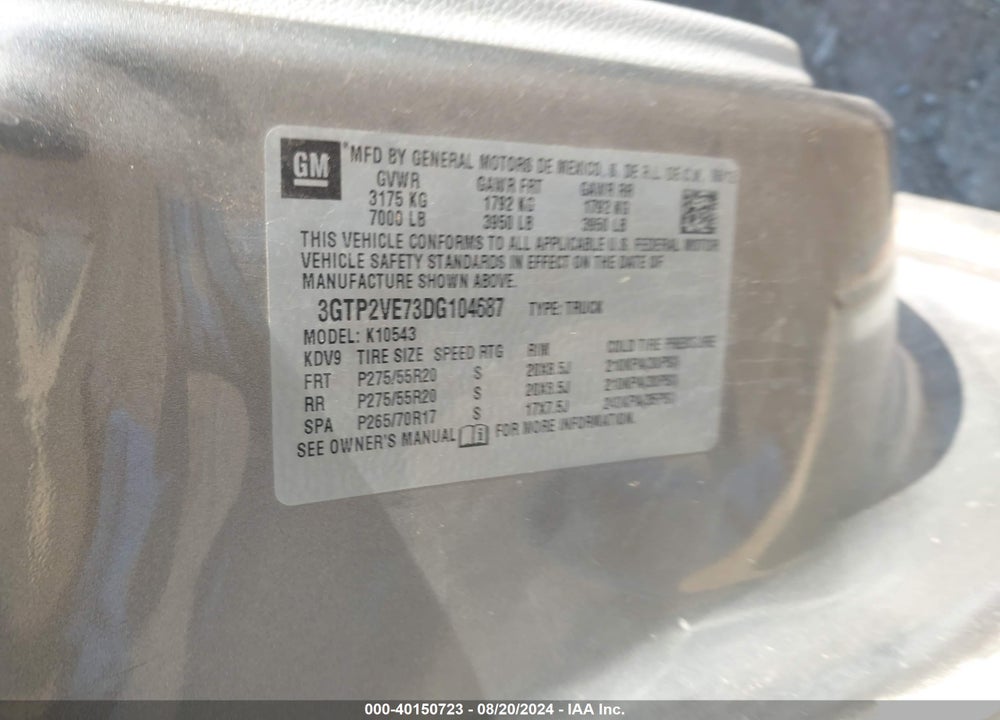 2013 GMC SIERRA 1500 SLE VIN: 3GTP2VE73DG104687
