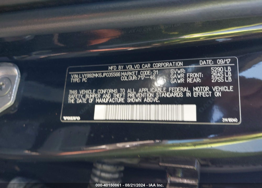 2018 VOLVO S90 T6 MOMENTUM VIN: LVY992MK6JP035566