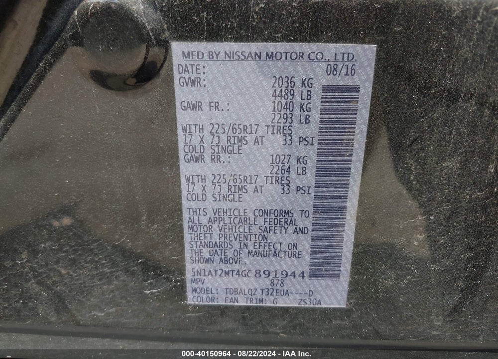 2016 NISSAN ROGUE SV VIN: 5N1AT2MT4GC891944