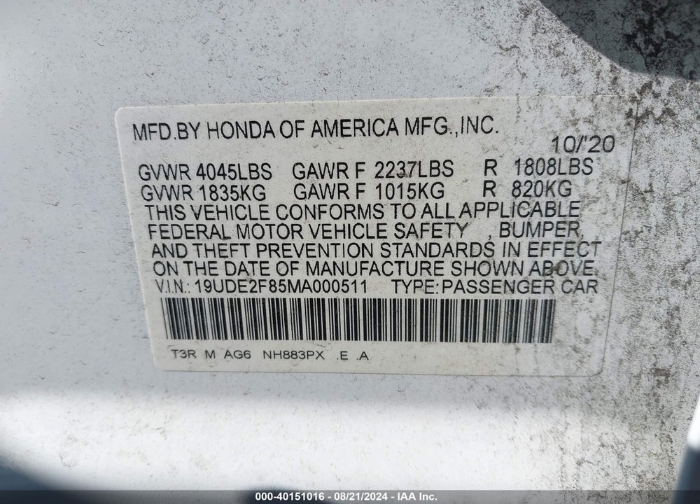 2021 ACURA ILX PREMIUM A-SPEC PACKAGES/TECHNOLOGY A-SPEC PACKAGES VIN: 19UDE2F85MA000511