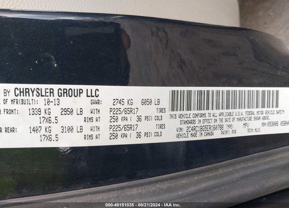 2014 CHRYSLER TOWN & COUNTRY TOURING VIN: 2C4RC1BG5ER160788