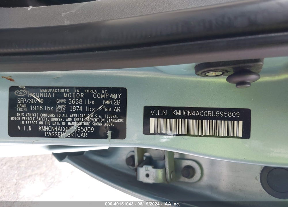 2011 HYUNDAI ACCENT GLS VIN: KMHCN4AC0BU595809