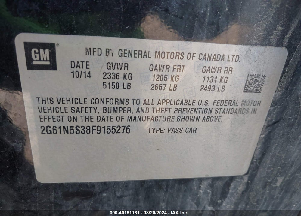 2015 CADILLAC XTS LUXURY VIN: 2G61N5S38F9155276