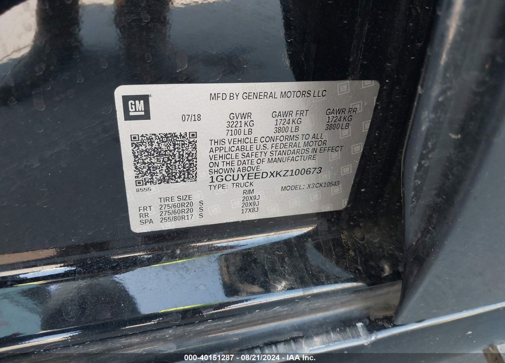 2019 CHEVROLET SILVERADO 1500 RST VIN: 1GCUYEEDXKZ100673