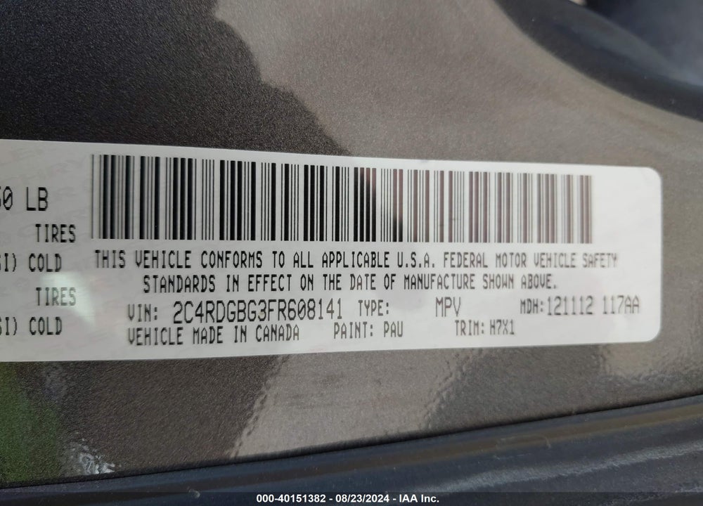 2015 DODGE GRAND CARAVAN SE VIN: 2C4RDGBG3FR608141