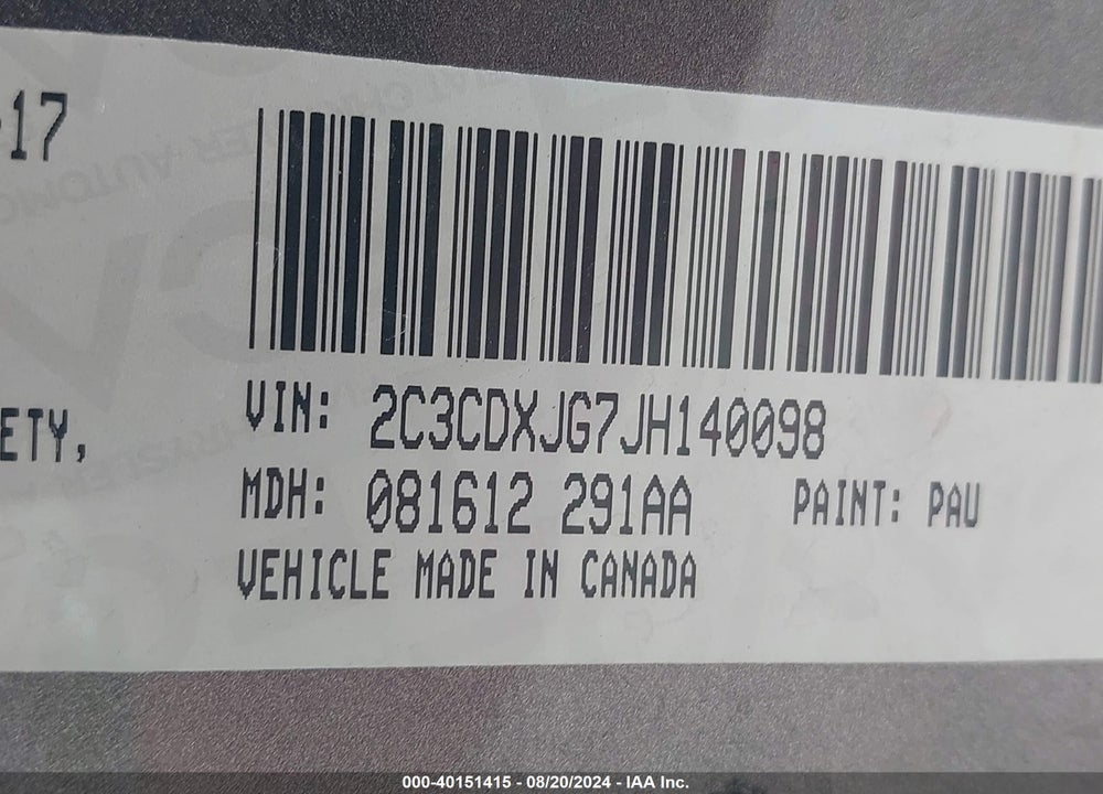 2018 DODGE CHARGER GT AWD VIN: 2C3CDXJG7JH140098