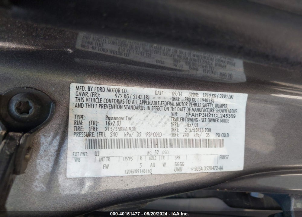 2012 FORD FOCUS SEL VIN: 1FAHP3H21CL245369