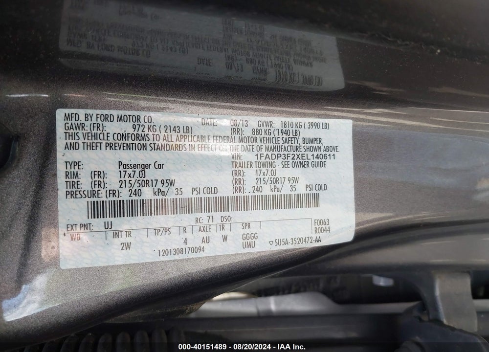2014 FORD FOCUS SE VIN: 1FADP3F2XEL140611