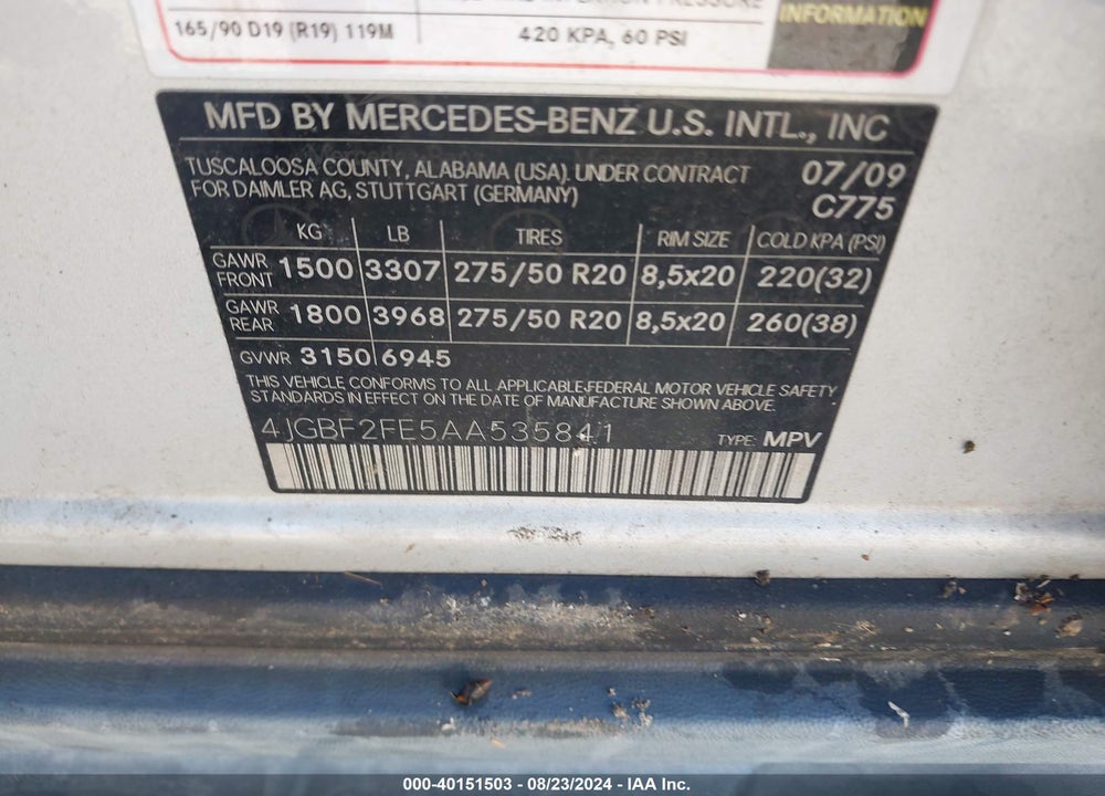 2010 MERCEDES-BENZ GL 350 BLUETEC 4MATIC VIN: 4JGBF2FE5AA535841