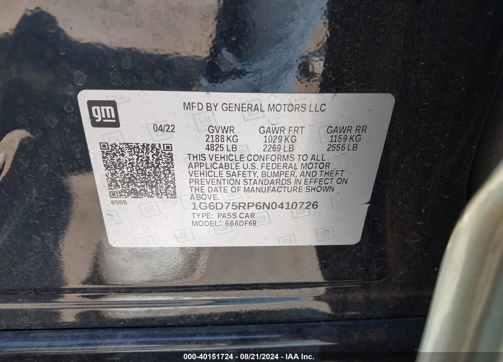 2022 CADILLAC CT4-V V-SERIES BLACKWING VIN: 1G6D75RP6N0410726