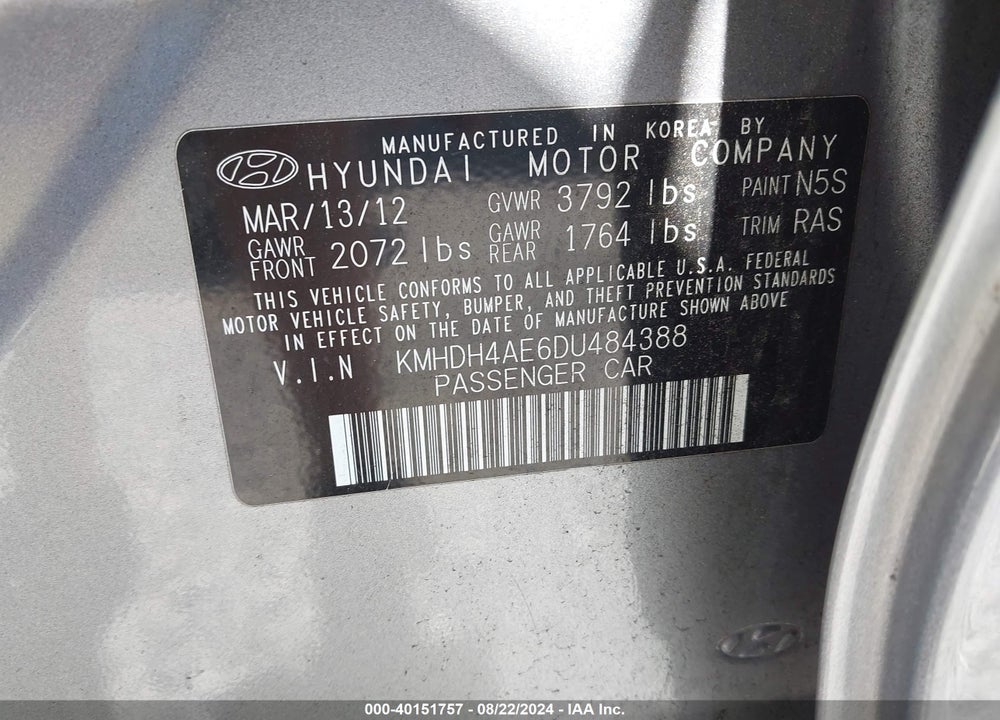 2013 HYUNDAI ELANTRA GLS VIN: KMHDH4AE6DU484388