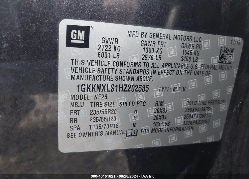 2017 GMC ACADIA DENALI VIN: 1GKKNXLS1HZ202535