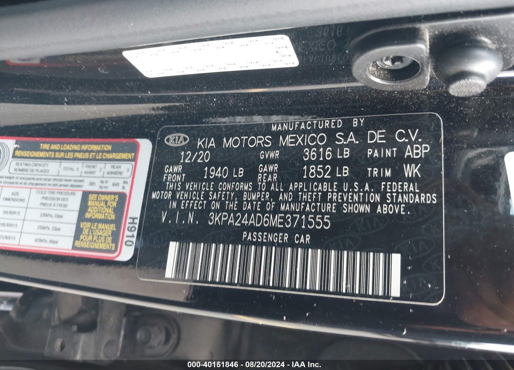 2021 KIA RIO S VIN: 3KPA24AD6ME371555