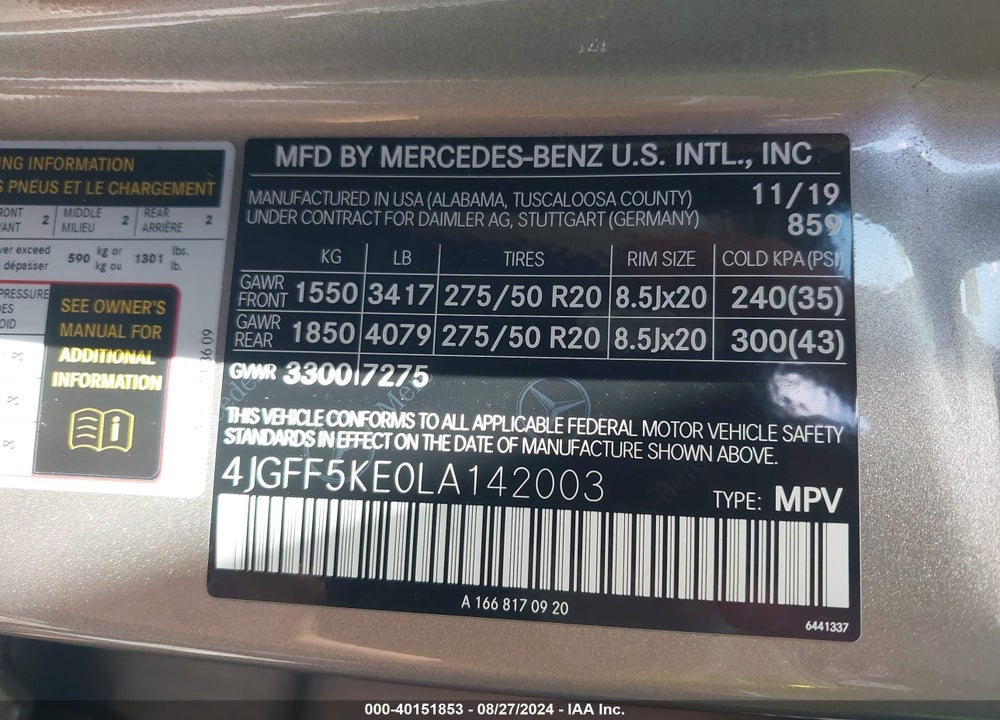 2020 MERCEDES-BENZ GLS 450 4MATIC VIN: 4JGFF5KE0LA142003