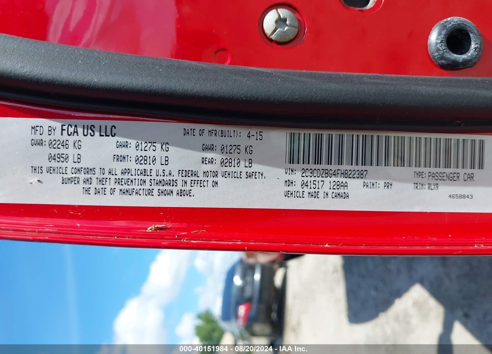 2015 DODGE CHALLENGER SXT PLUS VIN: 2C3CDZBG4FH822387
