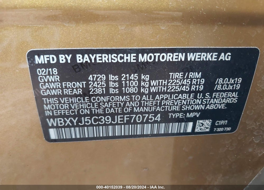2018 BMW X2 XDRIVE28I VIN: WBXYJ5C39JEF70754