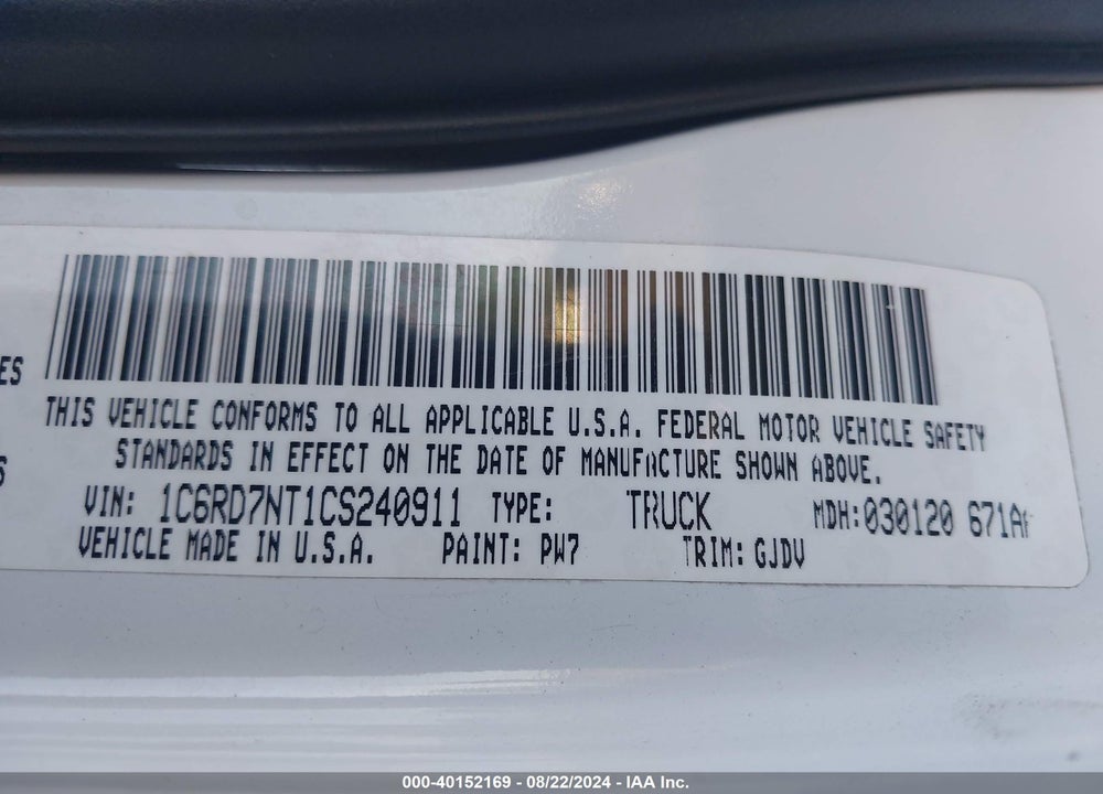 2012 RAM 1500 LAIE VIN: 1C6RD7NT1CS240911
