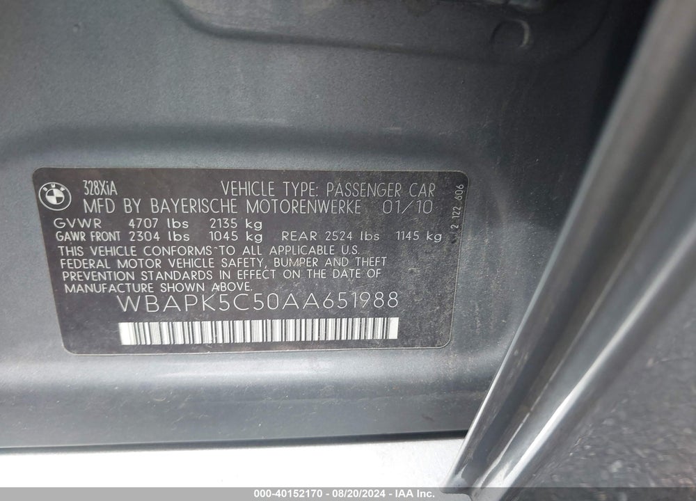 2010 BMW 328I XDRIVE VIN: WBAPK5C50AA651988