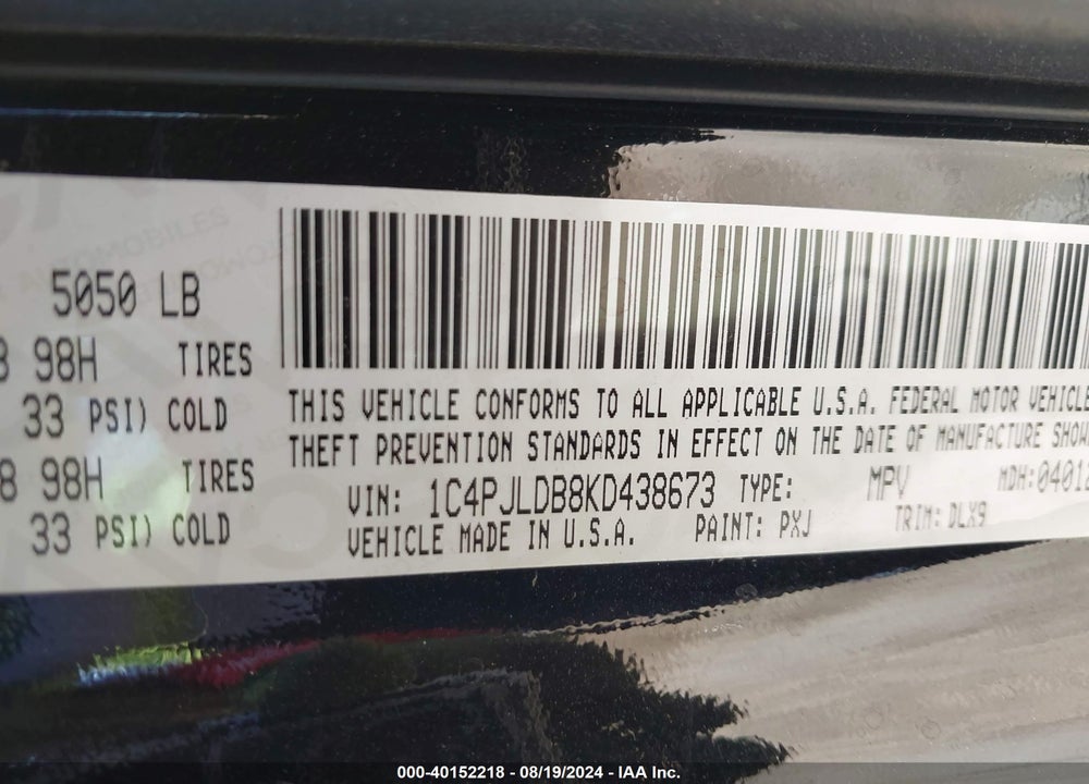 2019 JEEP CHEROKEE LIMITED FWD VIN: 1C4PJLDB8KD438673
