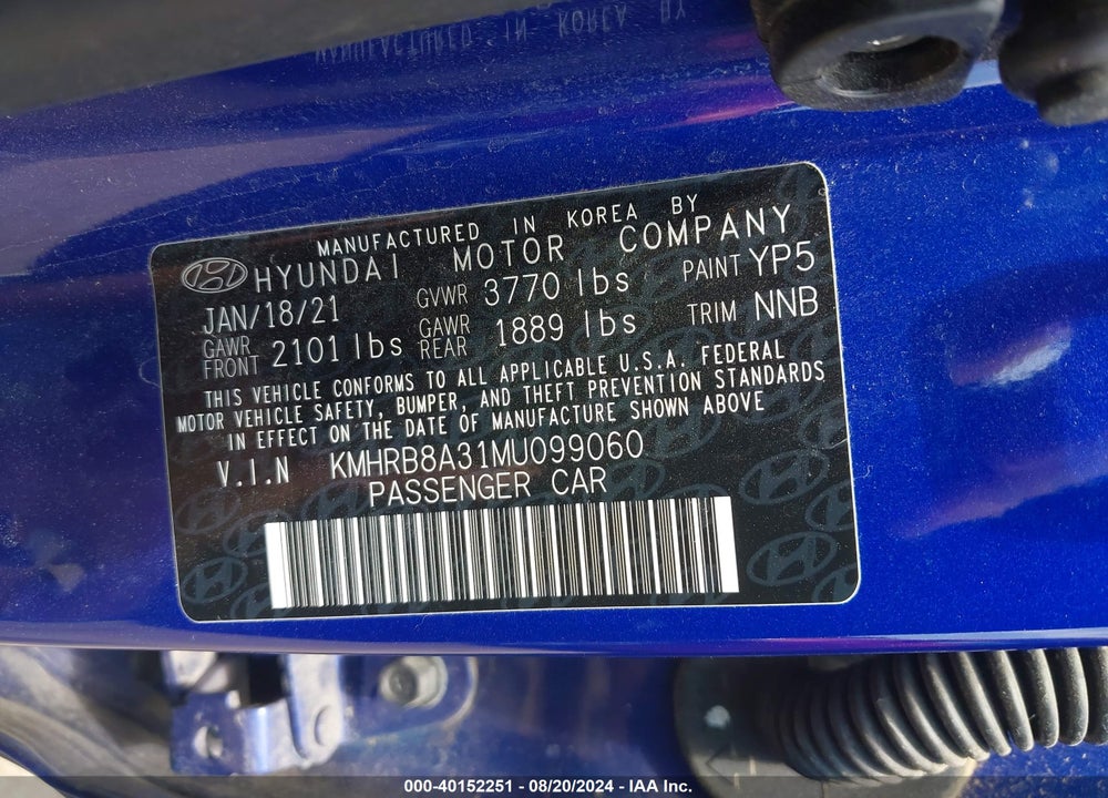 2021 HYUNDAI VENUE SE VIN: KMHRB8A31MU099060