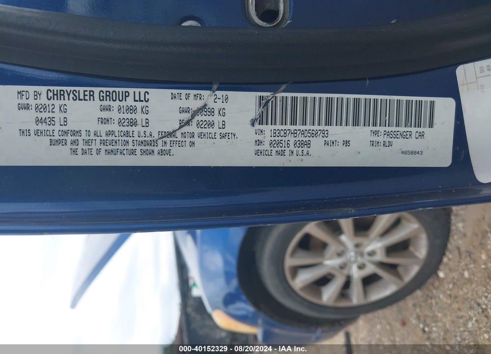 2010 DODGE CALIBER R/T VIN: 1B3CB7HB7AD560793