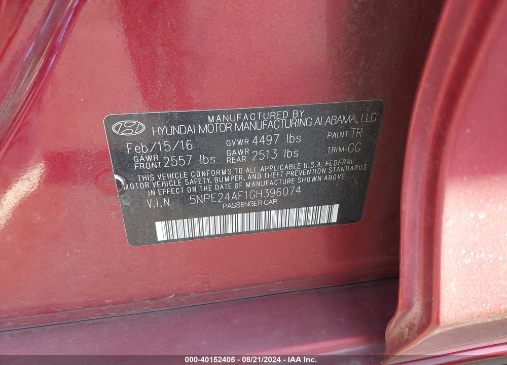 2016 HYUNDAI SONATA VIN: 5NPE24AF1GH396074