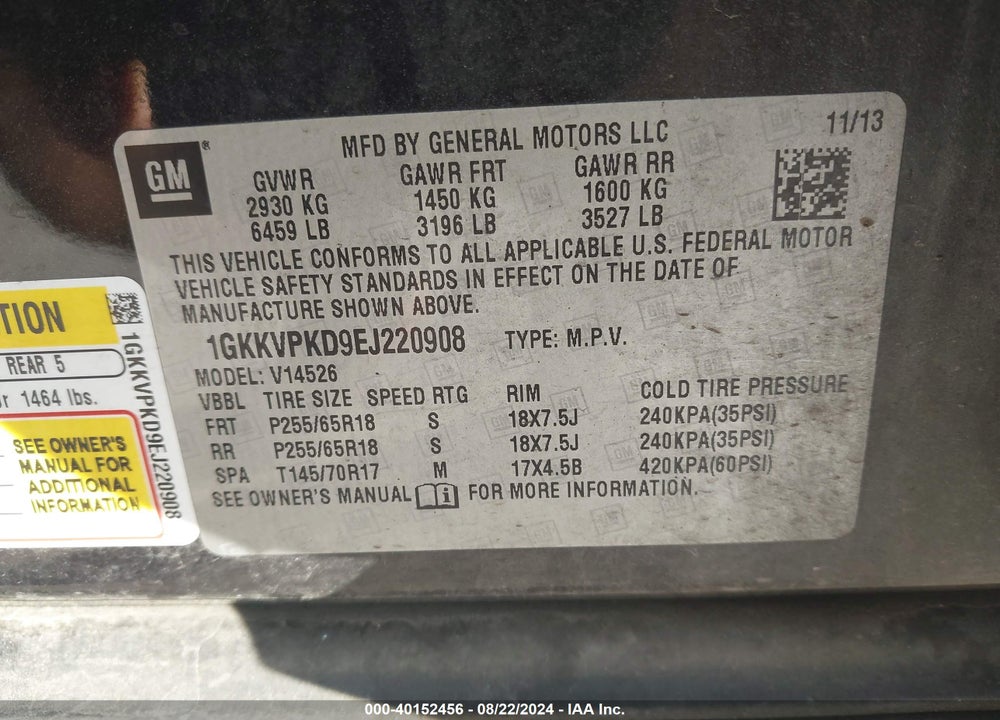 2014 GMC ACADIA SLE-2 VIN: 1GKKVPKD9EJ220908