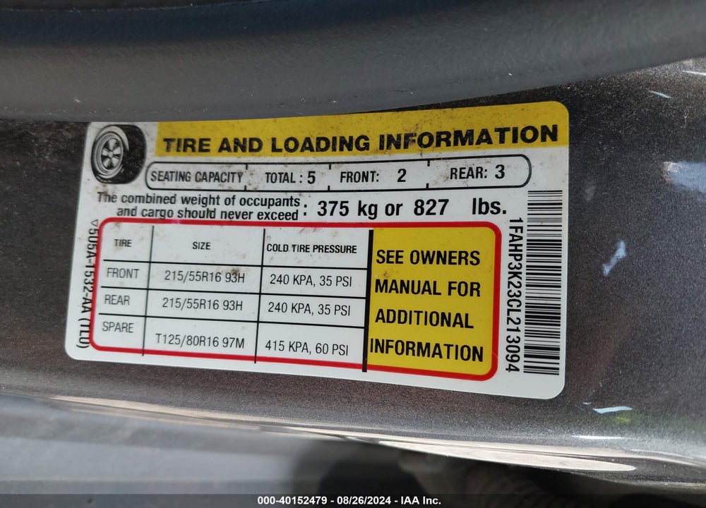 2012 FORD FOCUS SE VIN: 1FAHP3K23CL213094