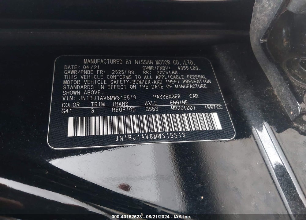 2021 NISSAN ROGUE SPORT S FWD XTRONIC CVT VIN: JN1BJ1AV8MW315513