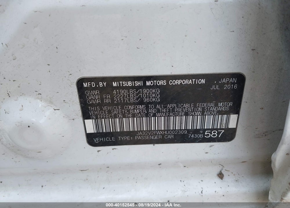 2017 MITSUBISHI LANCER ES/SE/SEL VIN: JA32V2FWXHU002309