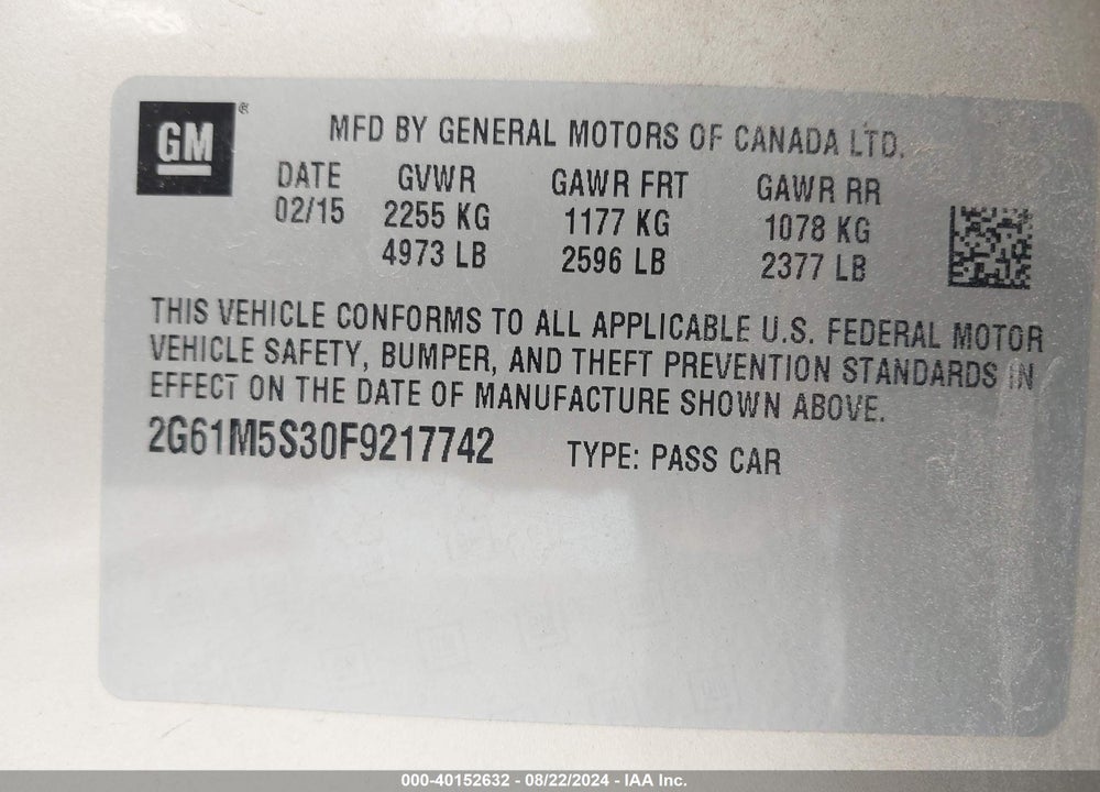 2015 CADILLAC XTS LUXURY VIN: 2G61M5S30F9217742