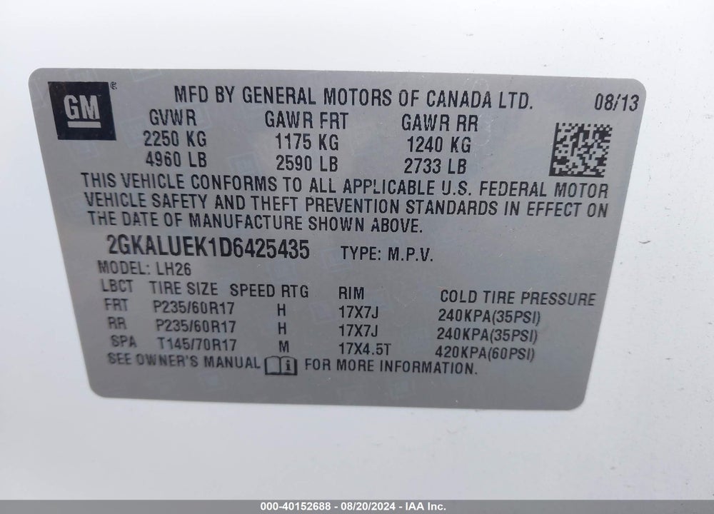 2013 GMC TERRAIN SLT-1 VIN: 2GKALUEK1D6425435
