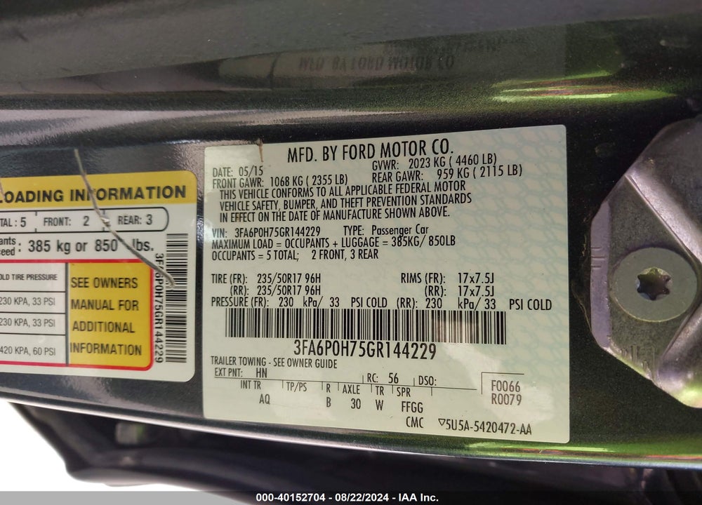 2016 FORD FUSION SE VIN: 3FA6P0H75GR144229