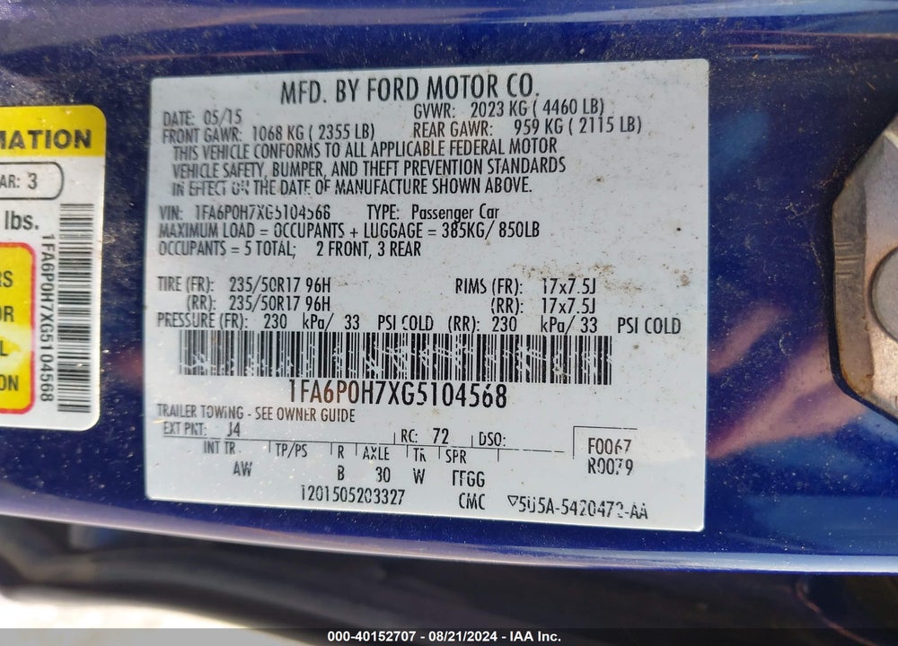 2016 FORD FUSION SE VIN: 1FA6P0H7XG5104568