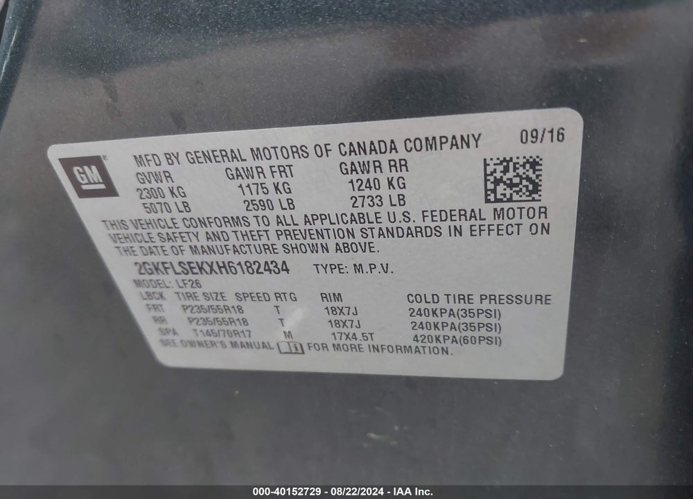 2017 GMC TERRAIN SLE-1 VIN: 2GKFLSEKXH6182434