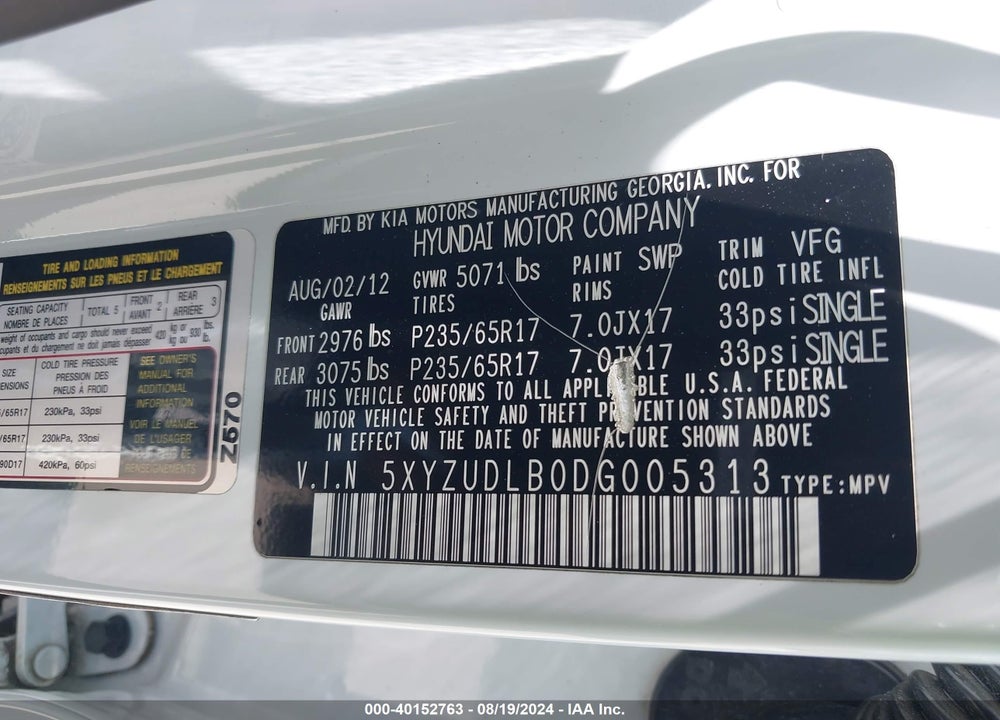 2013 HYUNDAI SANTA FE SPORT VIN: 5XYZUDLB0DG005313