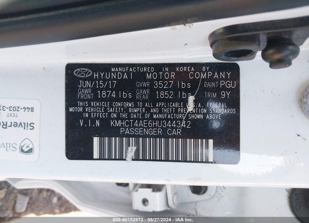 2017 HYUNDAI ACCENT VALUE EDITION VIN: KMHCT4AE6HU344342