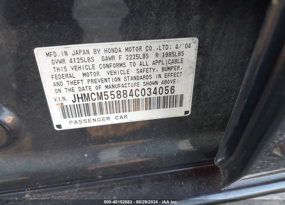 2004 HONDA ACCORD 2.4 EX VIN: JHMCM55884C034056