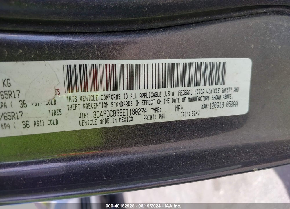 2014 DODGE JOURNEY SXT VIN: 3C4PDCBB6ET180274