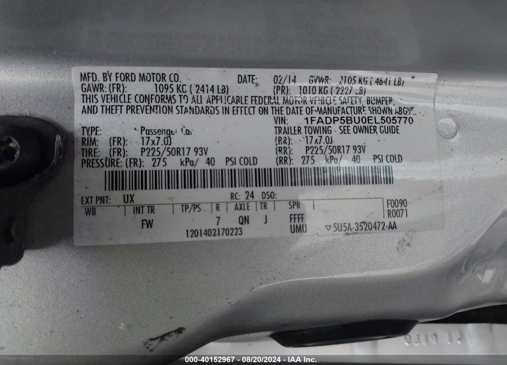 2014 FORD C-MAX HYBRID VIN: 1FADP5BU0EL505770